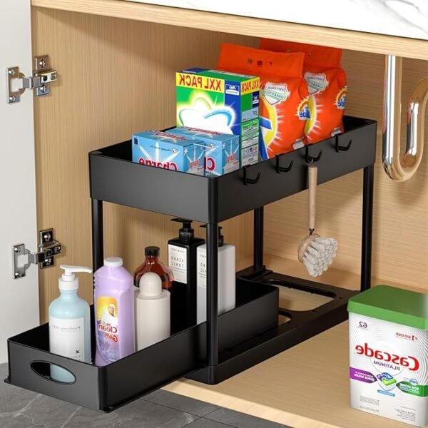 PUILUO Under Sliding Cabinet Basket Organizer